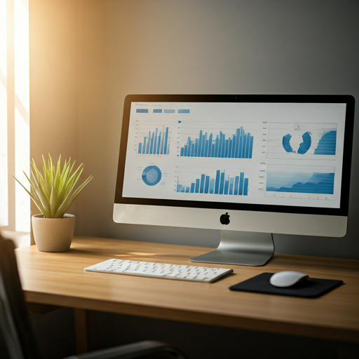 Modern minimalist home office with data charts